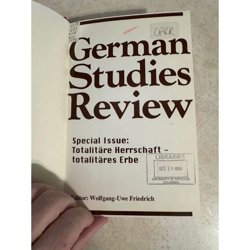 German Studies Review Special Issue 1994 Totalitare Herrschaft Hardcover Book